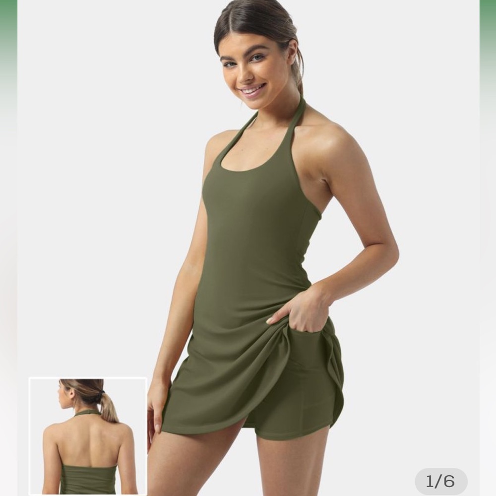 Halara Grass Grey Green Everyday Cloudful™ Fabric Backless Activity Dress